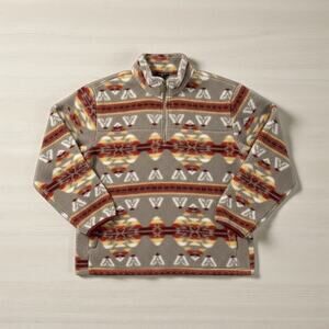 STOIC Womens Aztec Print Sherpa Half Zip Pullover Sweater L Cabin Core Western
